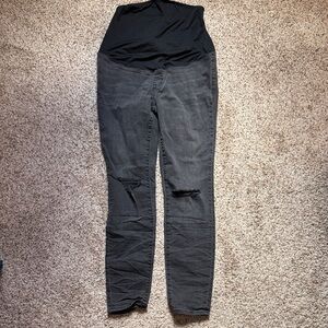 Madewell Black Maternity Skinny Jeans with Distressed Knees